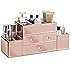 Beautify Large Mirrored Rose Gold Glass Jewelry Box & Cosmetic Makeup Organizer with 3 Drawers and 9 Sections