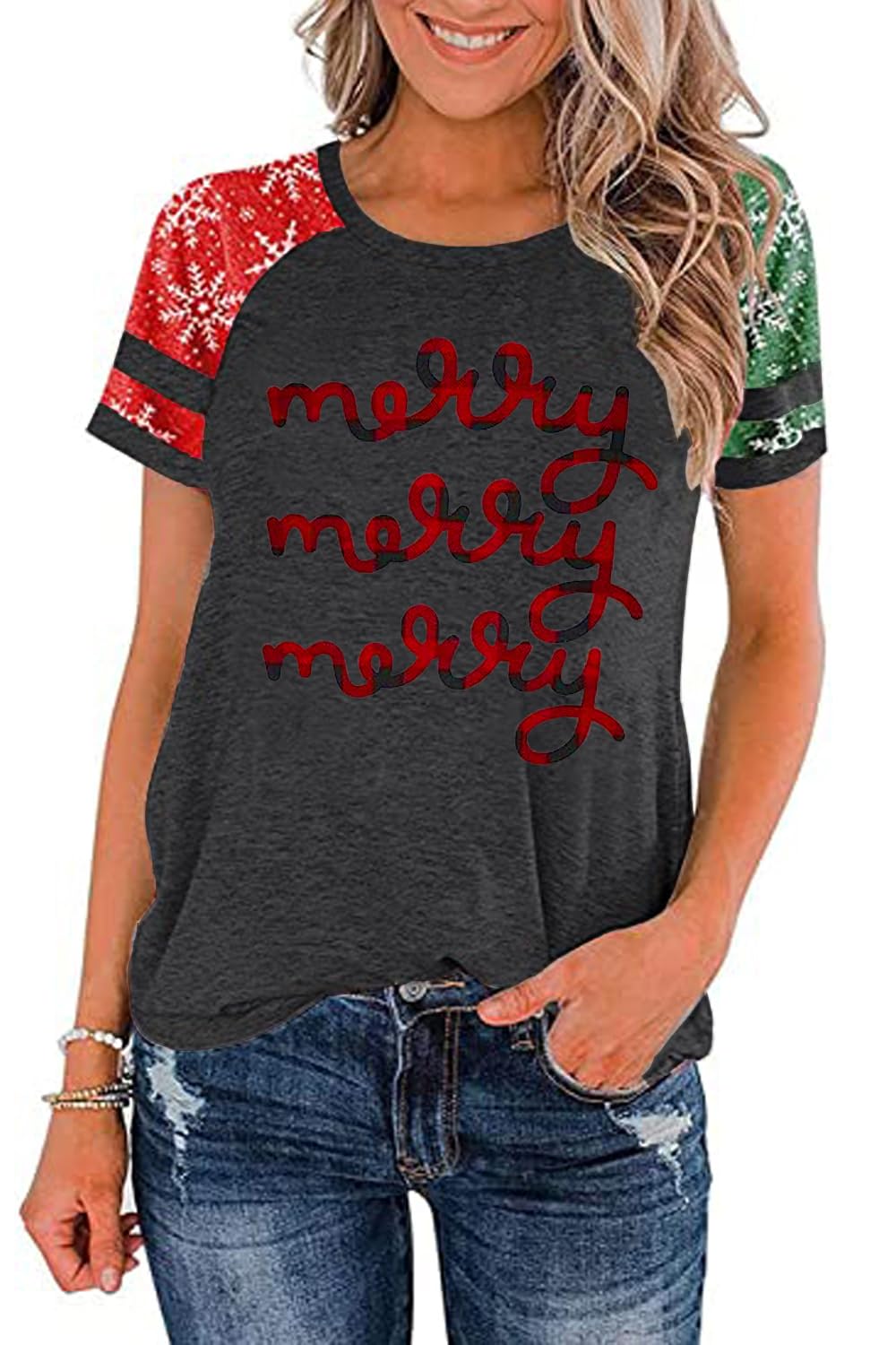 Ovazly Christmas Shirt for Women Raglan Sleeve