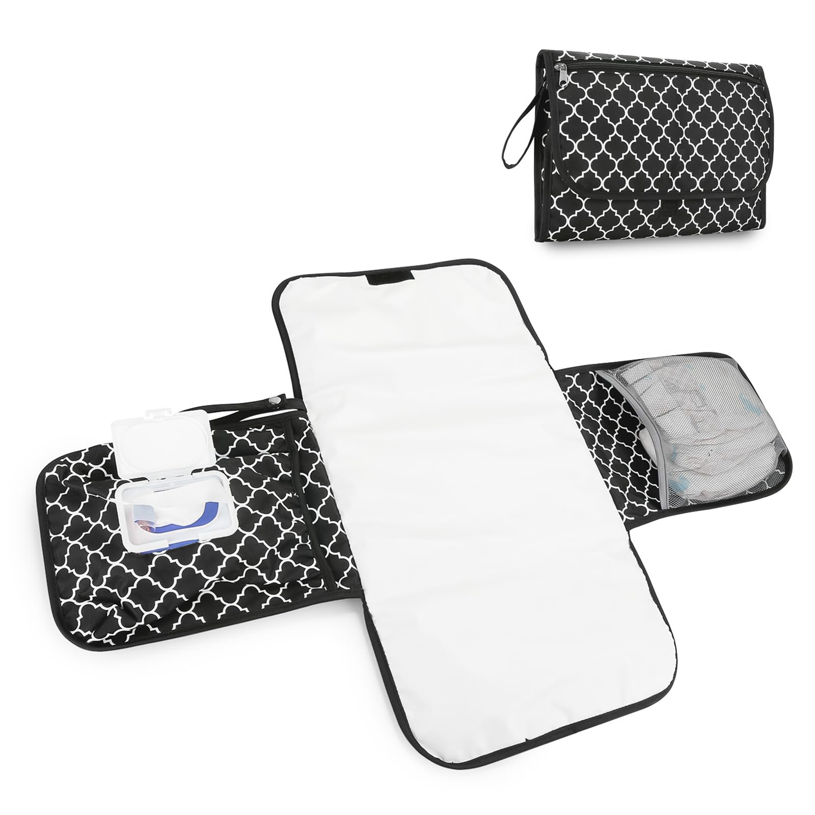 XIANTIAN Portable Nappy Changing Mat,Foldable Travel Changing Mats with Storage Pockets for Toddlers Infants & Newborns Home Outside (Black)