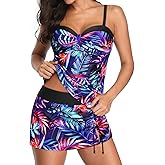 Yonique Womens Underwire Tankini Swimsuits with Skirt Two Piece Bathing Suits Tummy Control Swimwear