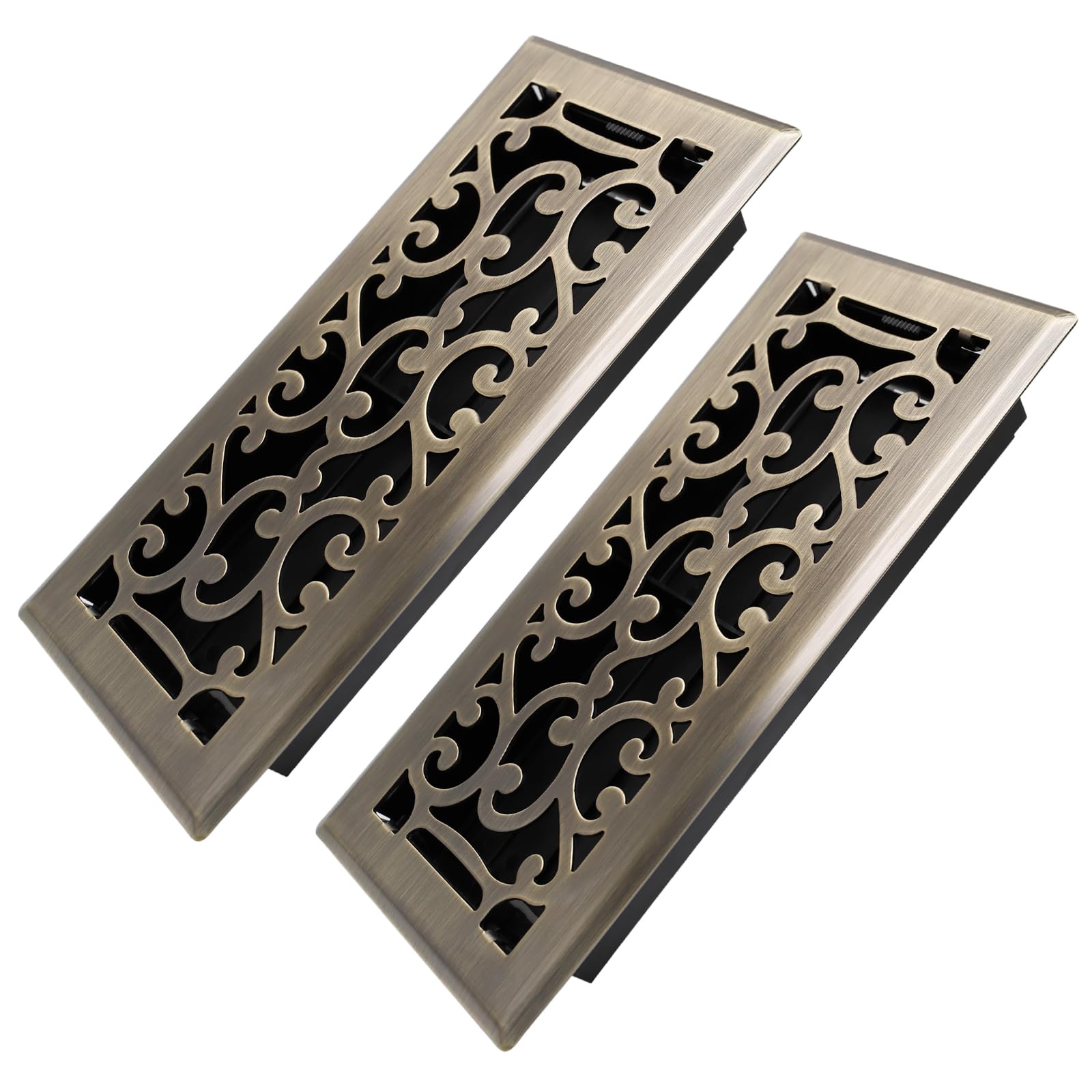 Photo 1 of Howeall 4x10 Inches Heavy Duty Walkable Floor Register - Easy Adjust Air Supply Lever Decorative Floor Vent Covers - Savannah Design Vent Covers for Home - Antique Brass