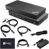 40AF0135US Lenovo Docking Station Dual Monitor Hybrid USB-C with USB-A - 1 Year Warranty, Thinkpad Dock w/ 135W Adapter, ANYHDD HDMI, DisplayPort, USB-C Cables, Cloth - Lenovo Laptop Docking Station
