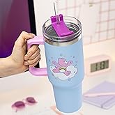 Paladone Care Bears 1.2L Blue Insulated Cup and Straw, Officially Licensed Quencher Bottle with Handle for Water, Iced Tea, Coffee, Cute Pop Culture Collectible for Fans