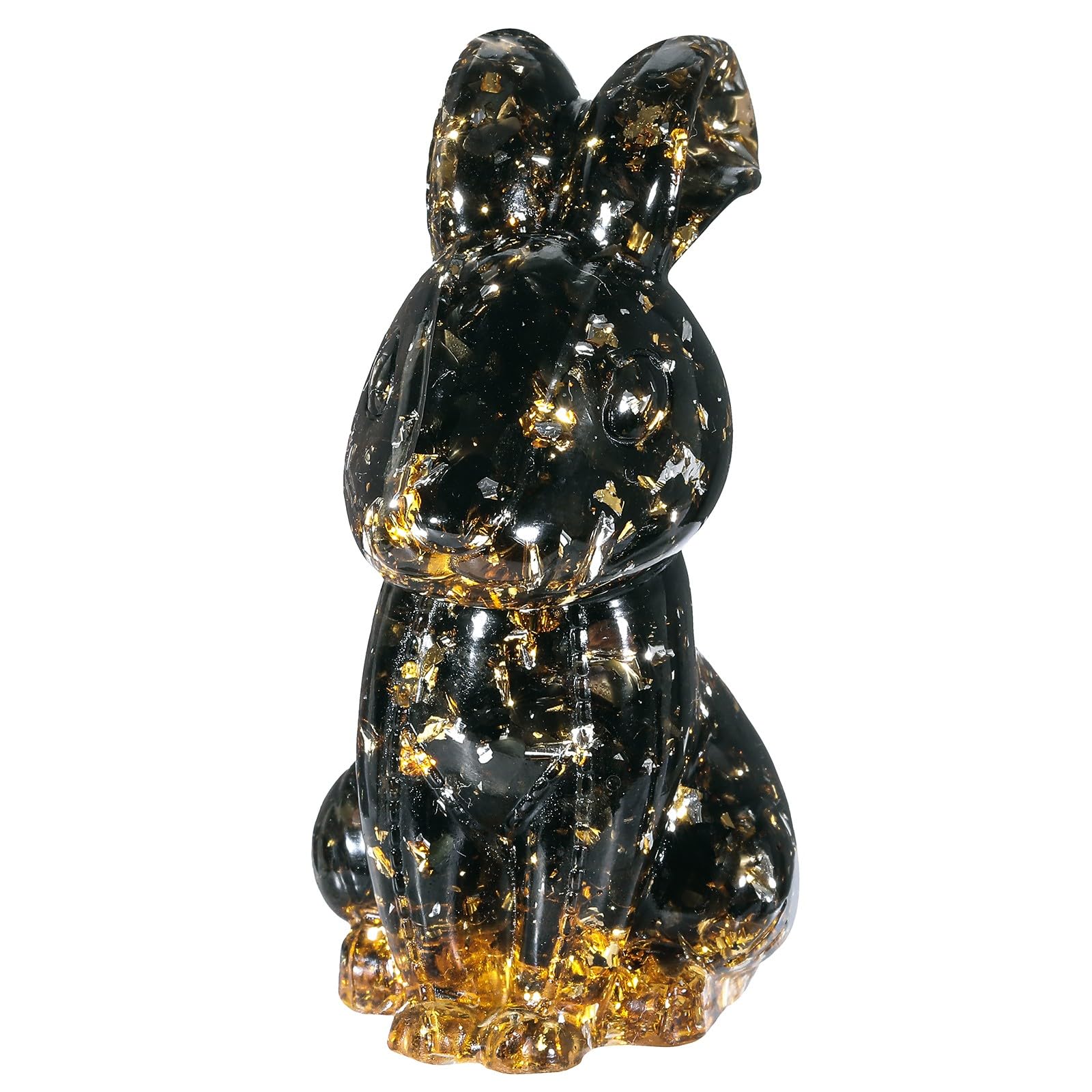 mookaitedecor Black Obsidian Crystal Rabbit Figurine Ornament Home Good Luck Decor, Resin Healing Crystal Animal Bunny Sculpture Gift Stone Statue Bedroom Decor Easter Bunny Decoration