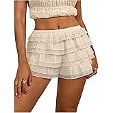 Milumia Women's Elastic Waist Ruffle Tiered Shorts Casual Mini Skort Low Rise Bloomer Y2k Pettipants