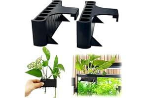 AIDMI 2PC 7 Holes Upgraded Aquarium Plant Holder, Aquatic Plants Cup for Tank, Fish Tank Plant Holder with Long Hook, Aquarium Feeder for Aquascape Decorations on Top of Tank (Black-2PC)