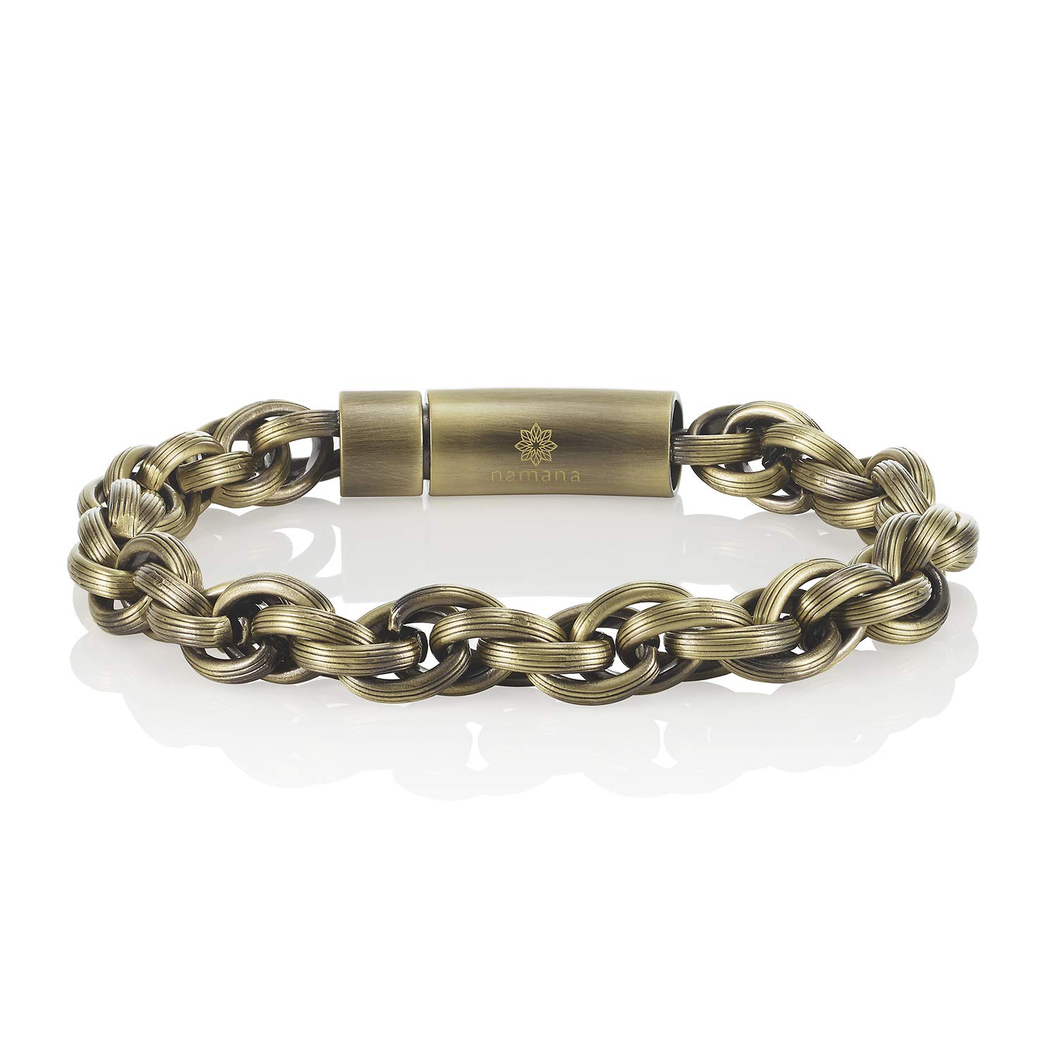 namana Stainless Steel Chain Bracelet for Men. Interwoven Links Bracelet in Vintage Bronze Colour Available in 2 Sizes. Men’s Jewellery with Gift Box (21.5)
