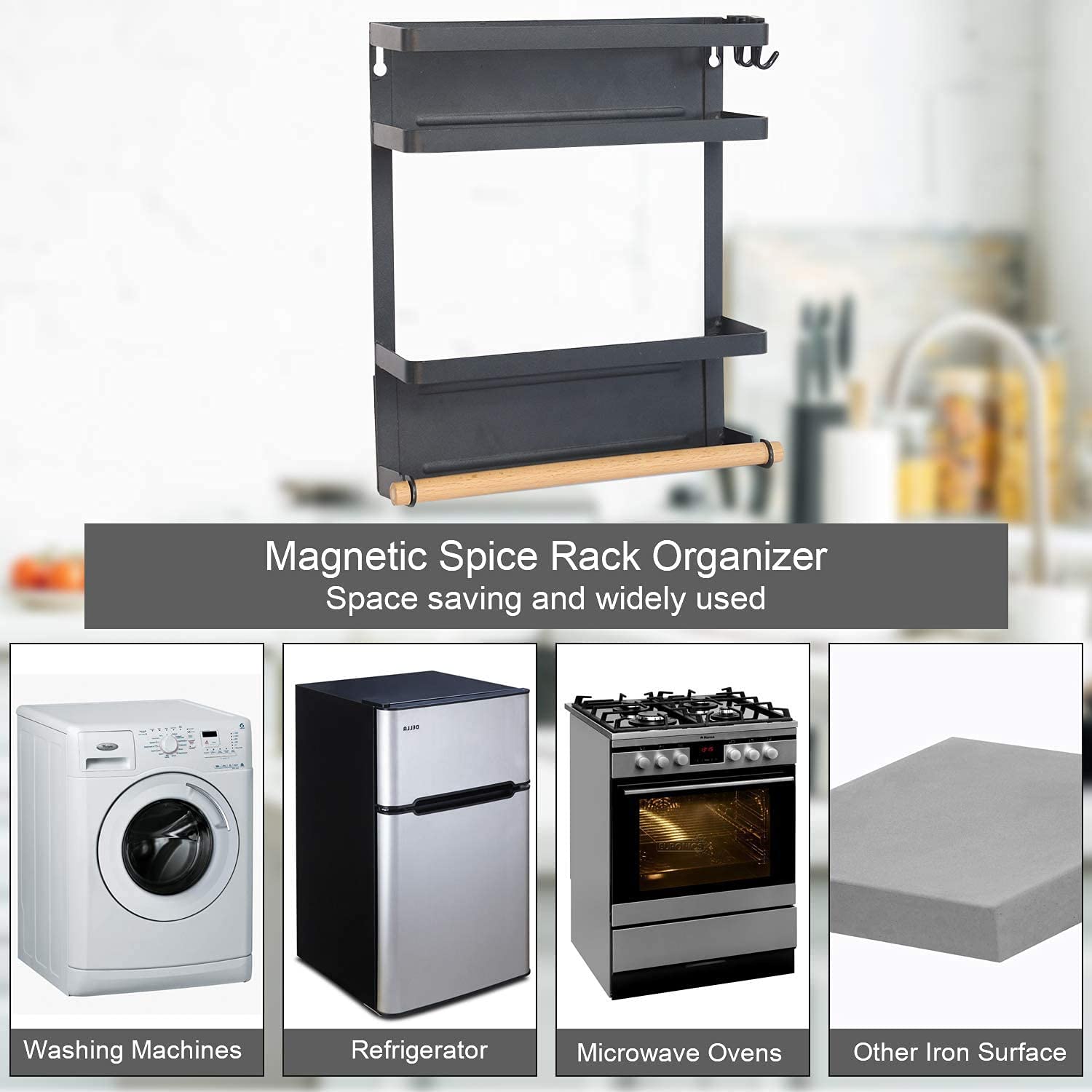 Couah Magnetic Spice Rack,Magnetic Paper Towel Holder Super Magnetic ...