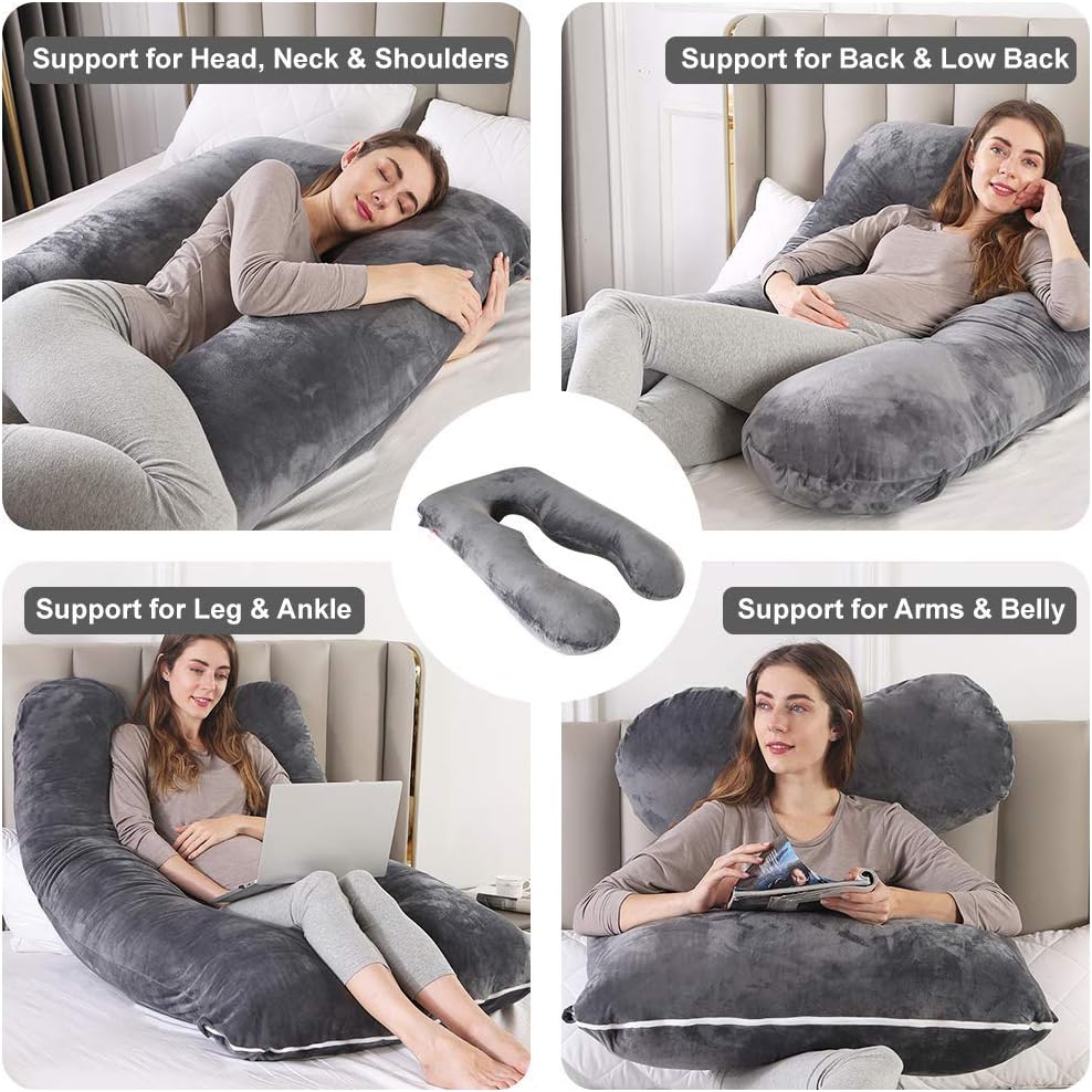 Wndy's Dream Pregnancy Pillow U Shape, Full Body Pillow Maternity Pillow with 2 Removable Velour Covers, 55inch, Support for Back, Hips, Legs, Belly (Grey): Kitchen & Dining