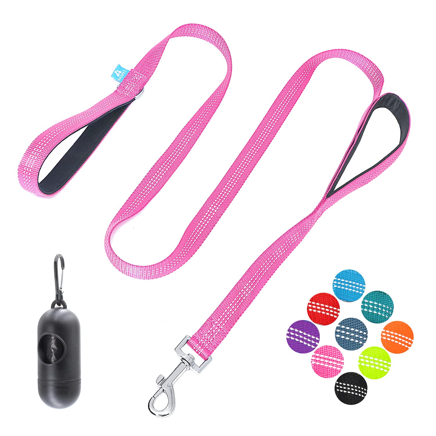 BAAPET Two Handle Dog Leash, Dual Soft Padded Handles with Traffic Control Handle Leash for Small Medium or Large Dogs (3/4'' x 5 FT, Pink)