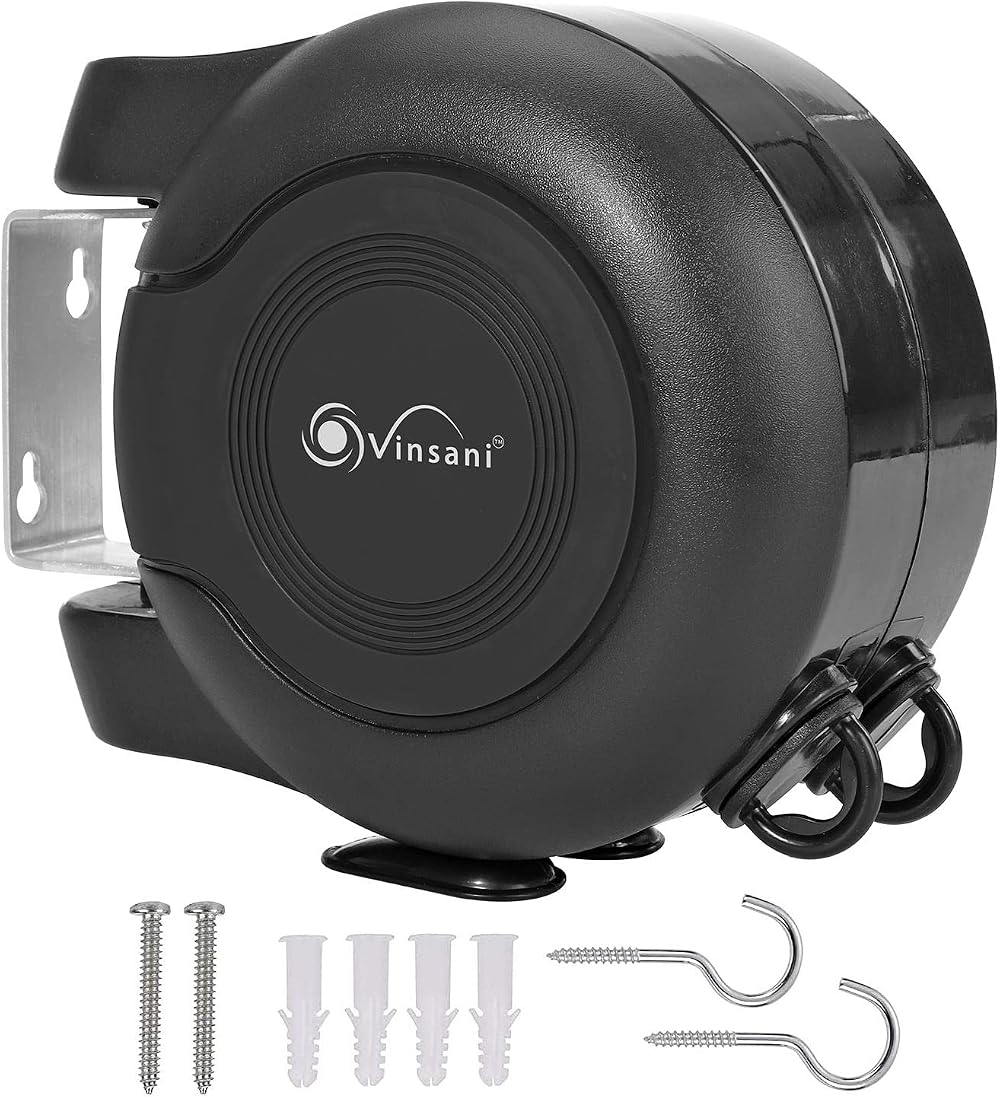 Vinsani 30m Retractable Clothes Line Wall Mounted Heavy Duty Dryer