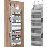 Lifewit 1 Pack Over the Door Organizer, Clear Window Hanging Storage with 4 Mesh Side Pockets, Anti Tilt 40 lbs Load Behind Door for Pantry, Nursery, Bathroom, Bedroom, Dorm, 5 Section, Light Gray