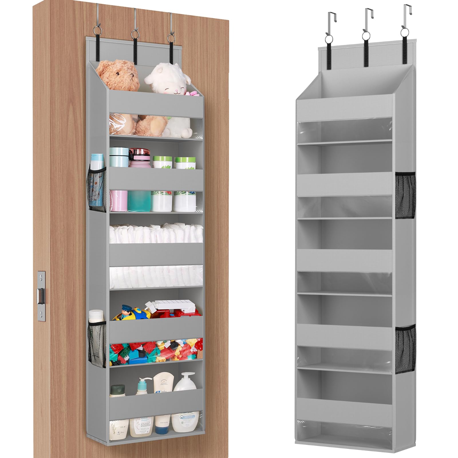 Photo 1 of Lifewit 1 Pack Over the Door Organizer, 5 Shelf Clear Window Hanging Storage with 4 Mesh Side Pockets, Anti Tilt 40lbs Load Behind Door for Pantry, Nursery, Bathroom, Bedroom, Kitchen, Dorm,Light Grey
