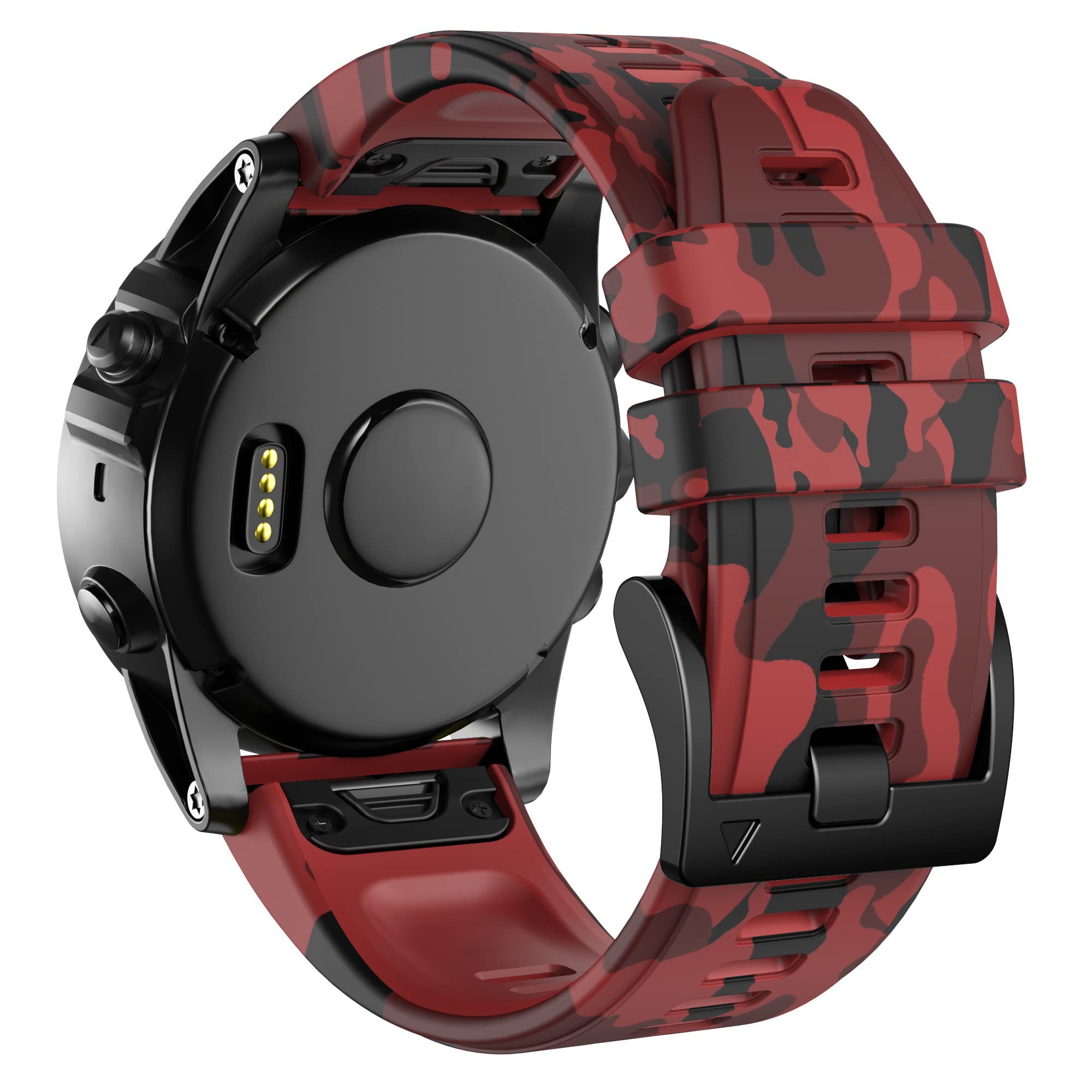 Fleshy Leaf 26mm Camouflage Silicone Band Compatible for Garmin Fenix 7X,Fenix 6X,Fenix 6X Pro,Fenix 5X,Fenix 5X Plus/Fenix 3/3 HR,Quick Release Strap Wristband (Camouflage red)