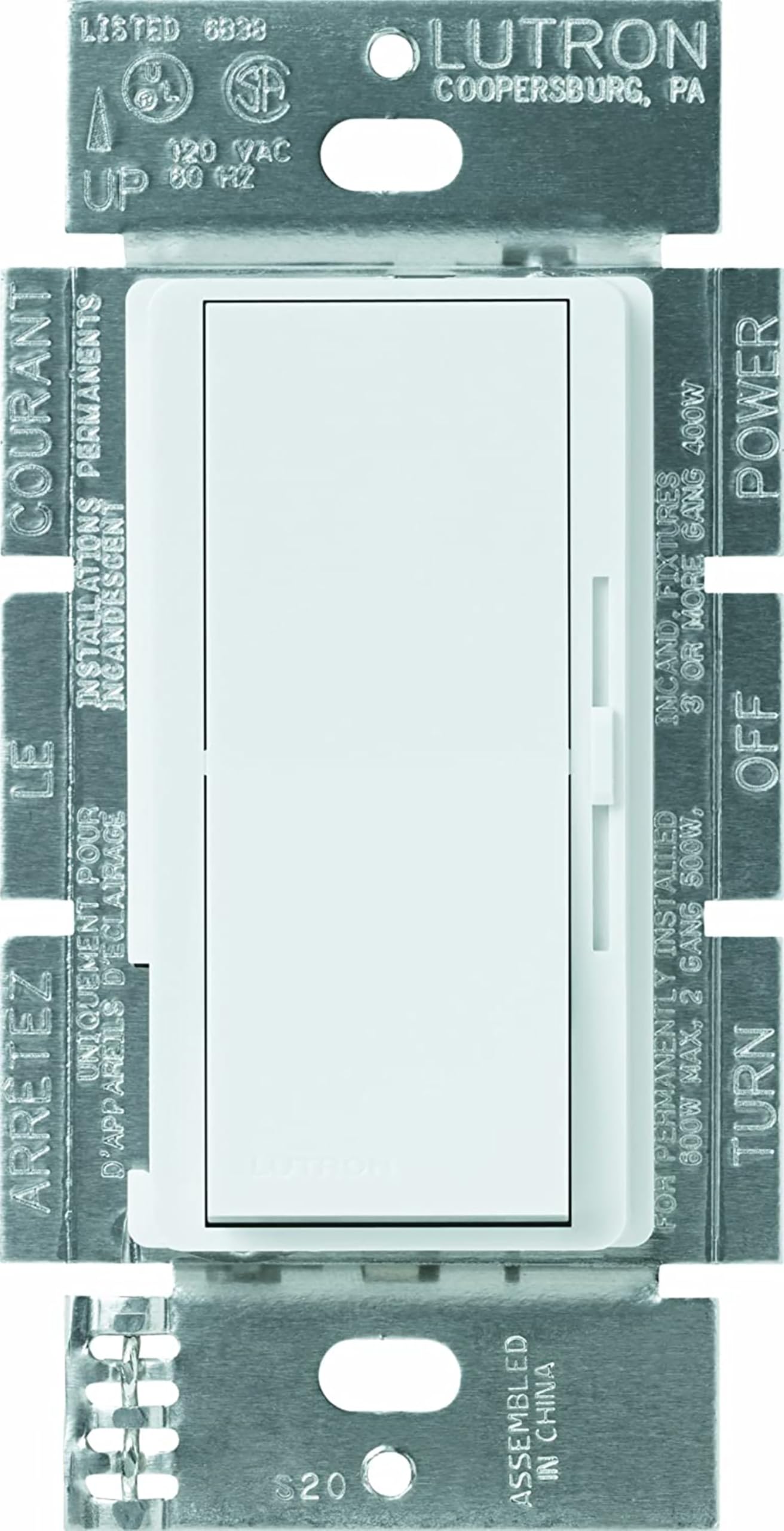 Photo 1 of Lutron Diva Reverse-Phase (ELV) Dimmer Switch, 250W LED or 500W ELV, Single Pole/3-Way, 120V, Neutral Required, DVRP-253P-WH, White