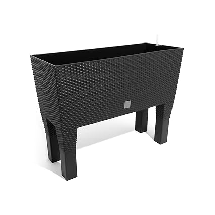 30L Blumentopf Blumenbank m. Füßen in Rattan-Optik Bewässerungssystem Serie Case High anthrazit
