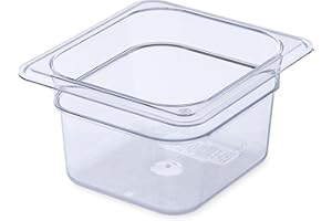 Carlisle FoodService Products StorPlus Plastic 1/6-Size Food Pan, 4 Deep Food Storage Container with 1.7 Quart Capacity, Polycarbonate, 1/6 Size, Clear, (Pack of 6)