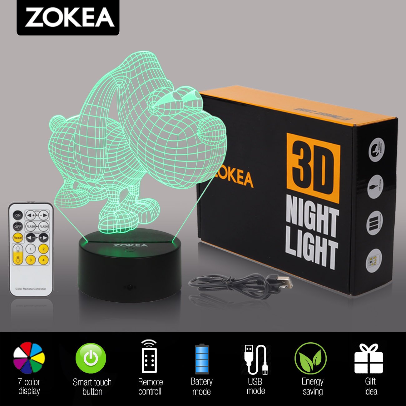 Night Light 3D lamp 7 Colors Changing Nightlight with Smart Touch & Remote Control 3D Night Light for Kids or as Gifts for Women Kids Girls Boys (Cute Dog)