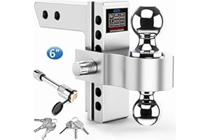 Tlvuvmo Adjustable Trailer Hitch, 6 Inch Drop Hitch Ball Mount (Fits 2-Inch Receiver), 12,500 LBS GTW, (2" & 2-5/16") Chrome Plated Steels Balls, Aluminum Tow Hitches with Two Anti-Theft Pins Locks