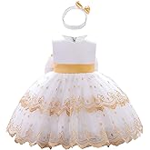0-6T Big Bowknot Sequins Toddler Baby Girls Embroidered Lace Dresses with Headwear