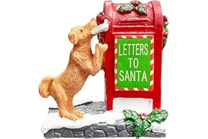 Songgang Decorative Christmas Village Accessories for Collection, Resin Dog Santa's Mailbox Animal Ornament 2.4 Inch, Cute Do