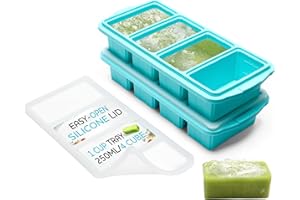 XOMOO Silicone Freezer Tray With Lid - Soup Freezer Container molds - Large Ice Cube Tray- makes 8 perfect 1 cup portions cubes, 2-Pack Freezer Storage Food Soups & Meal Prep - Oven & Dishwasher -Safe