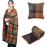 forestfish Wearable Blanket Compact Pillow 2-in-1, Lap Blanket Poncho with Button Plaid Throw Cushion for Home Office Sofa