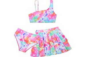 RAISEVERN Girls Swimsuit 3 Piece Bathing Suits Cute Quick Dry Bikini Tankini Sets with Cover Ups Beach Skirt for 5-12 Years
