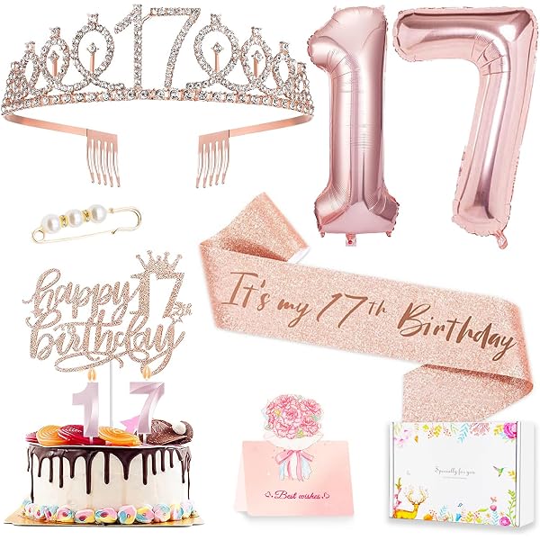 PAKBOOM Happy 17th Birthday Banner Backdrop - Pink Purple Gold, 4x6 Ft Photo Booth Decor For Girls