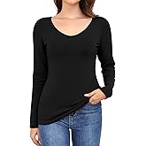 Ganado Long Sleeve Shirts for Women V Neck Thermal Shirt Layering Undershirts Plain Fitted Basic Tops