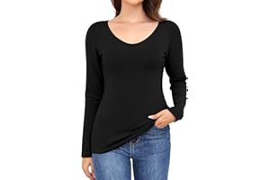 Ganado V Neck Long Sleeve Shirts for Women Thermal Underwear Shirt Slim Fit Basic Tops Base Layer Undershirts