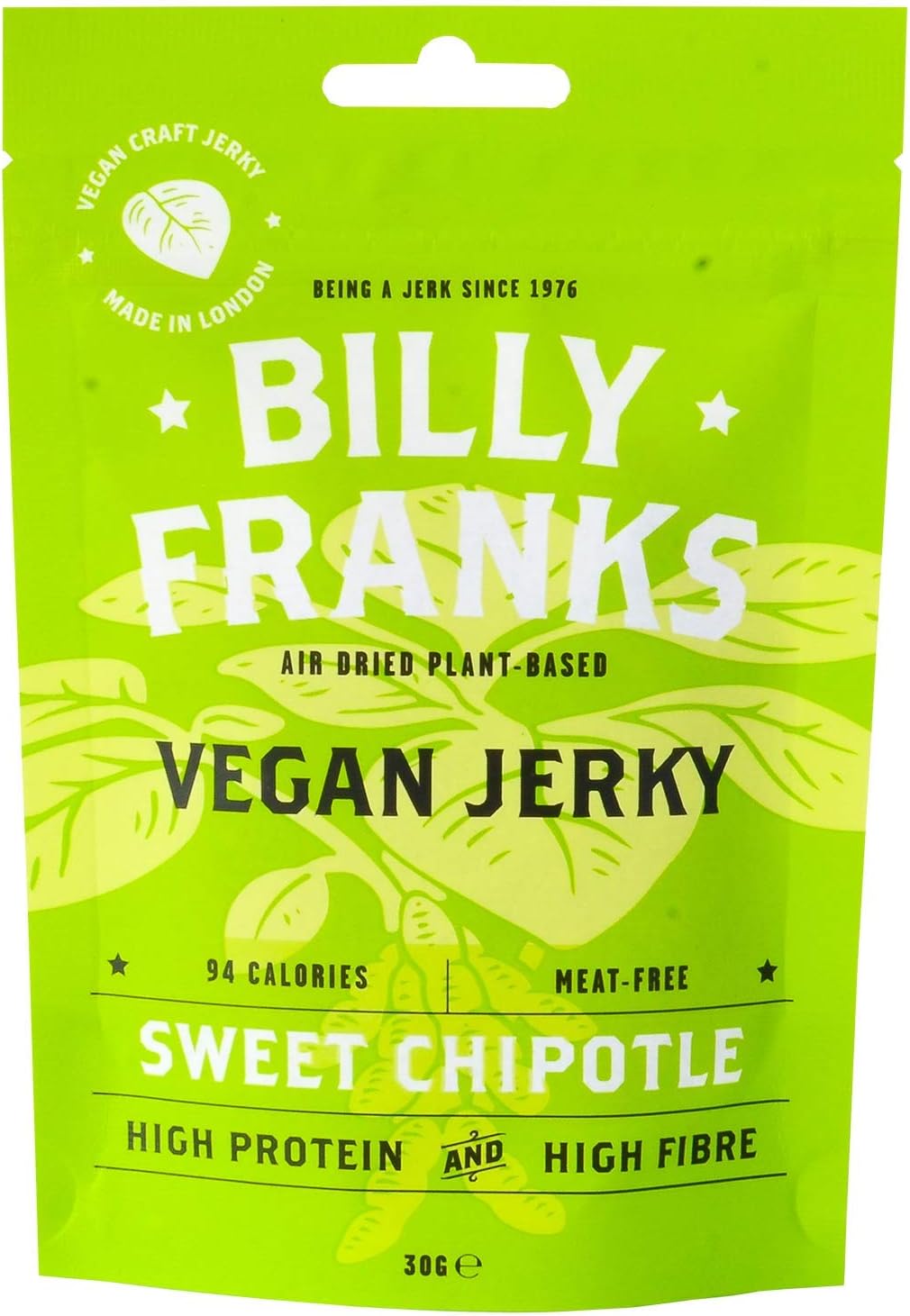 Billy Franks Vegan Jerky - Meat-Free - High Protein - Healthy Snack - Biltong - Sweet Chipotle (10 x 30g)