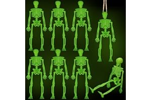DULEFUN 8pcs Halloween Small Skeletons Decoration 6 Inch Glow in The Dark Plastic Skeletons Figurine Luminous Poseable Mini Skeleton for Halloween Party Favor Decor