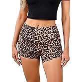 OYOANGLE Women's Y2K Leopard Cheetah Print Elastic Waist Yoga Skinny Mini Shorts Party Clubwear