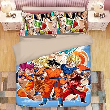 Super Saiyajin Bedrucktes Bettbezug-Set - Dragonball Z Goku Motive Design - 3 Stck Ultra weich Hypoallergen 100% Mikrofaser K
