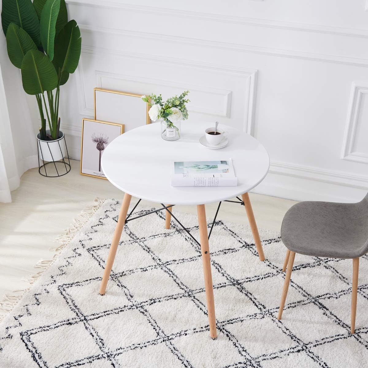 Round Dining Table White Pedestal Tables Coffee Table Eiffel Mid-Century Modern Style - Tables