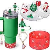Mity rain Cup Accessories for Stanley Cup 30oz 40oz,Including Boot, Silicone Straw Topper Cover Cap, Lid Charms for H2.0 Tumbler Accesorios (Christmas) (40OZ)