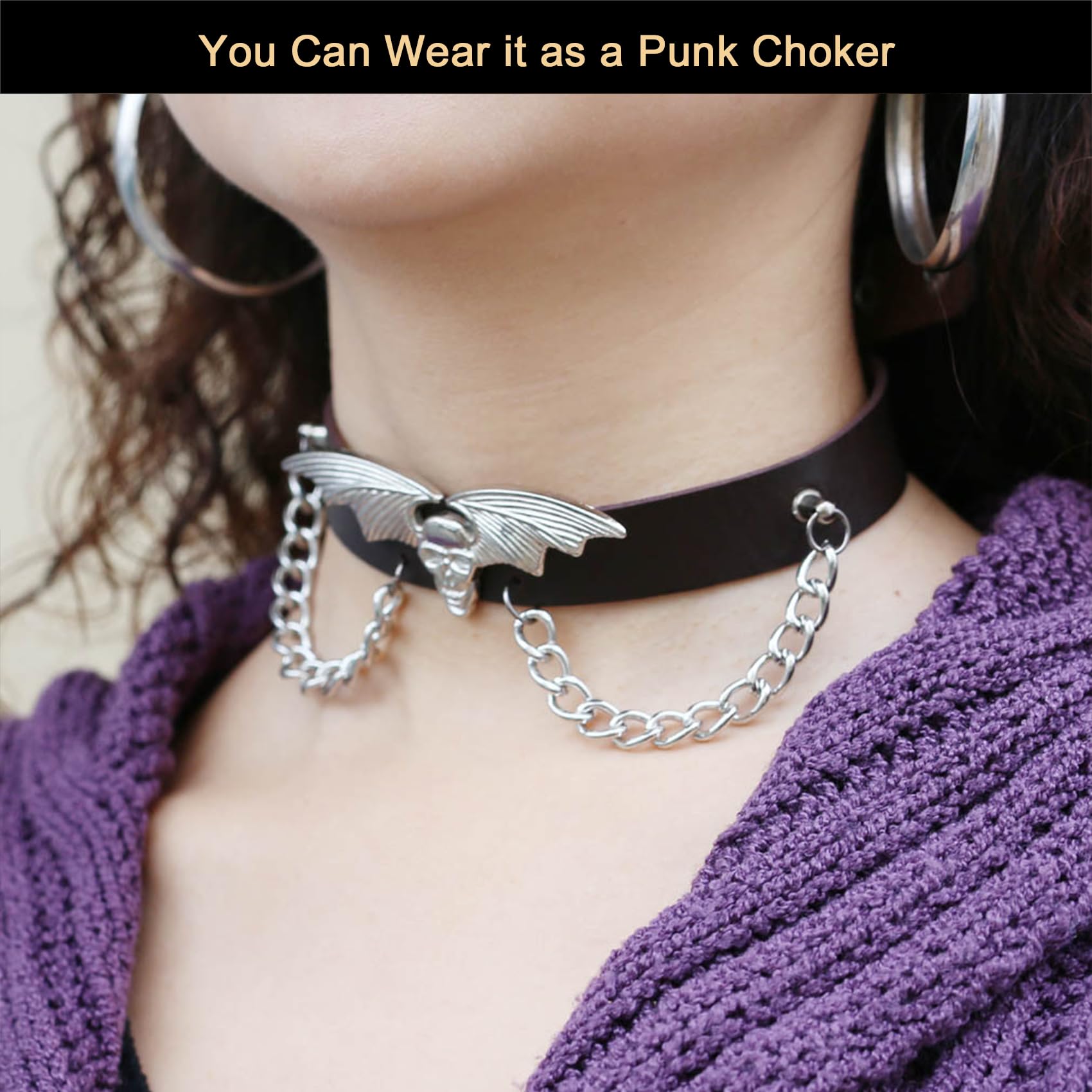 2PCs Adjustable Skull Bat Wing Leg Garter, Elastic Punk Thigh Garters with Chains for Women Parties