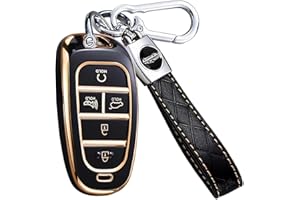 MONTAGUE for Hyundai Key Fob Cover with Keychain, Premium TPU Key Case Shell for 2024 2023 2022 Hyundai Sonata, Tucson, Santa Cruz, Remote Smart Car Key Fob Protector（5 Buttons Black）