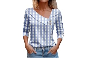 TAWOP Women Tops Spring 2024 Long Sleeve V Neck Loose Shirts Plaid Print Asymmetric Button Blouses Business Casual Tunic