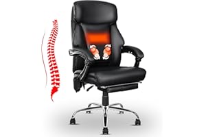 jamege Kneading Massage Executive Office Chair, 3D Back Massage Heated Office Chair, Heating Massage Office Chair with Reclining Backrest, Footrest & Height Adjustment