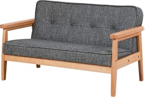 Yoonnie room Double Seater Kid Sofa Chair, Kid Couch with Solid Wood Arm and Linen Pattern PVC for Kids Rest (Dark Grey)