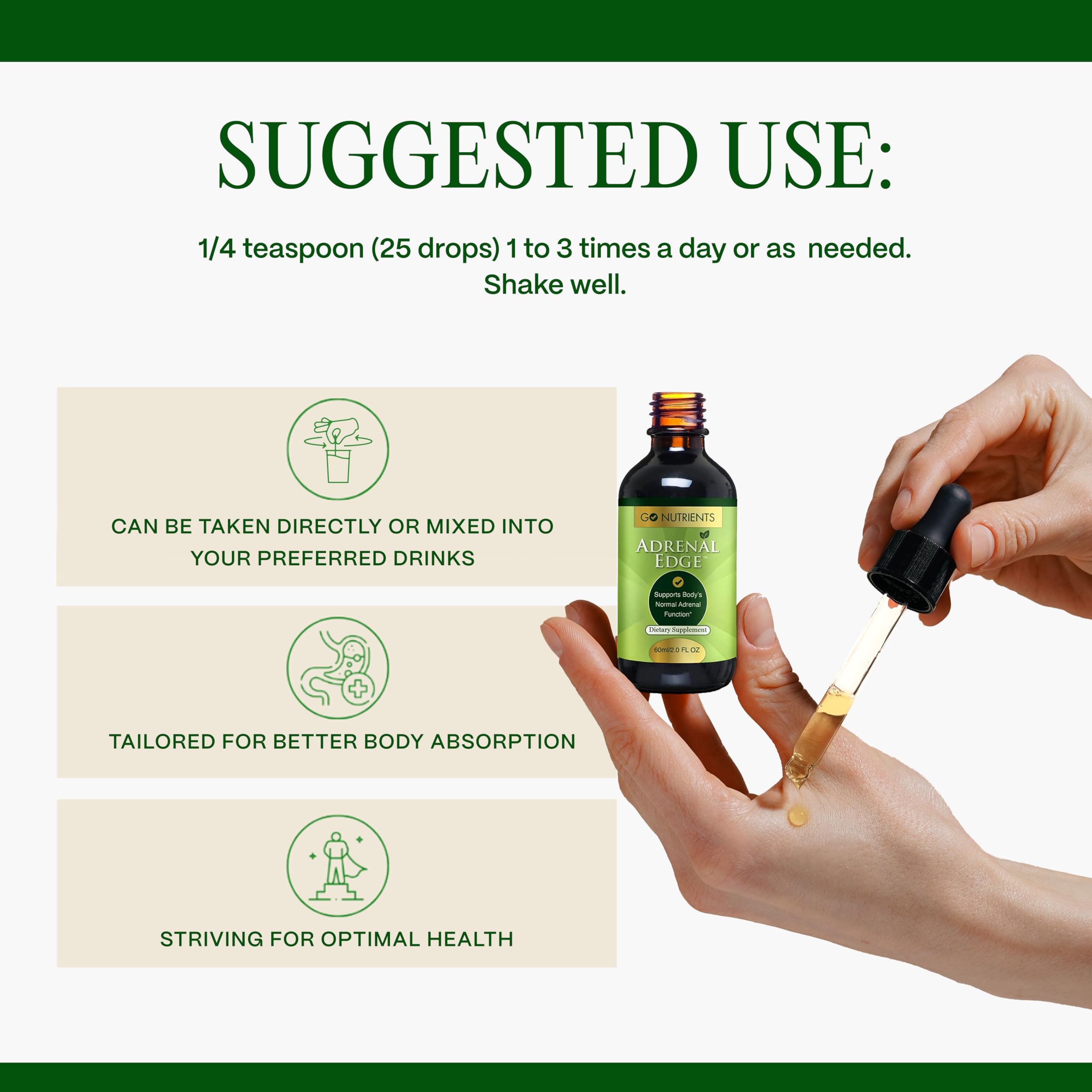 Go Nutrients Adrenal Edge – Adrenal Support Supplement Drops for Cortisol Management & Stress Relief – Liquid Herbal Tincture for Women’s Health, Focus & Promotes Restful Sleep – 2 oz