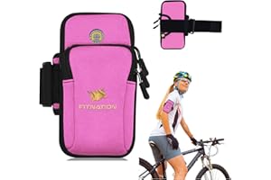 FITNATION Water Resistant Armband Running Pouch Holder for iPhone 11/12/13/14 Pro Max, Samsung Galaxy S23/S22/S21/S20/Z Fold/Note, Huawei, Xiaomi, OnePlus & More (up to 7") Adjustable Strap & Pocket (Pink)