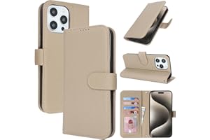 Zouzt Case for iPhone 15 Pro Max 6.7" Genuine Leather Wallet Case with 4 Card Slot, RFID Blocking Card Holder Magnetic Flip Folio Shockproof Phone Cover Women Men for iPhone 15 Pro Max - Gray