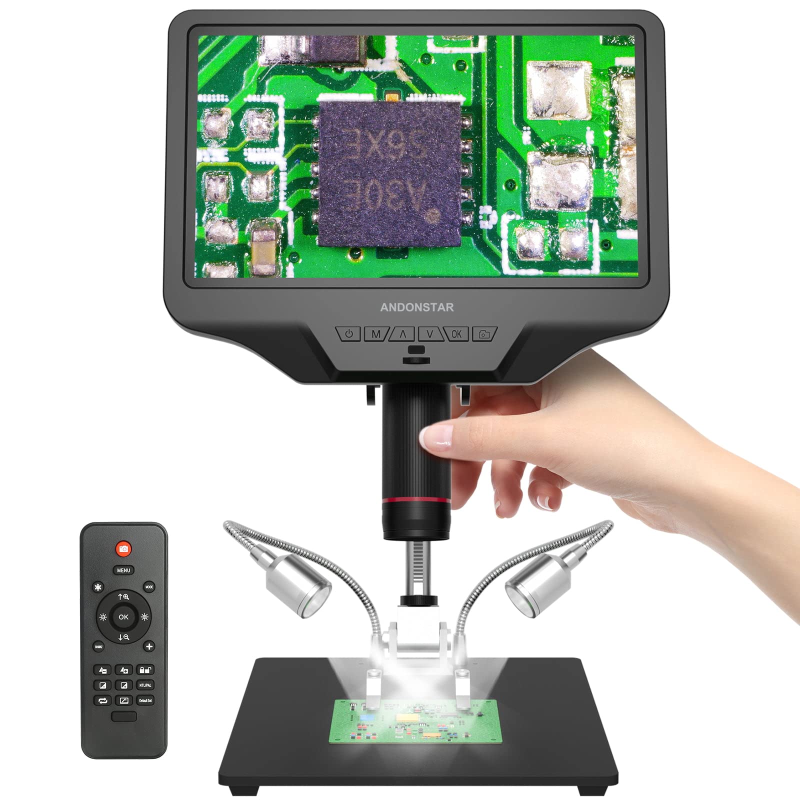 Andonstar AD409 HDMI Digital Microscope 10.1 inch LCD Screen 300X USB Electronic Microscope Camera for Magnifying, PCB Soldering, Coin Collection
