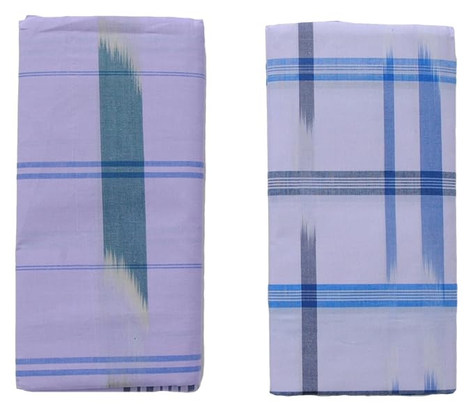 Men's Cotton Lungi (White, Combo of 2) - Assorted design