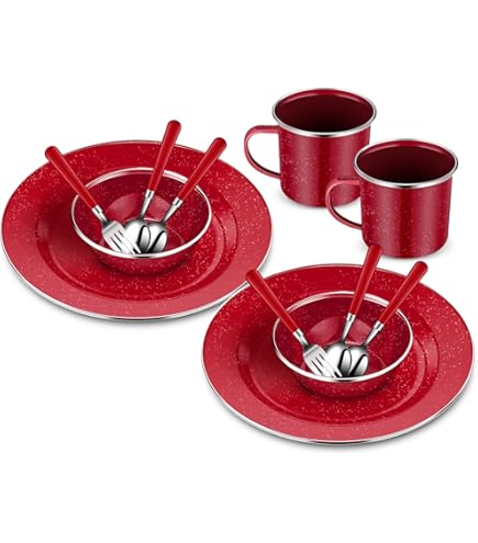 Coleman 24 Piece Enameled Dinnerware & Utensils Set For 4, Red