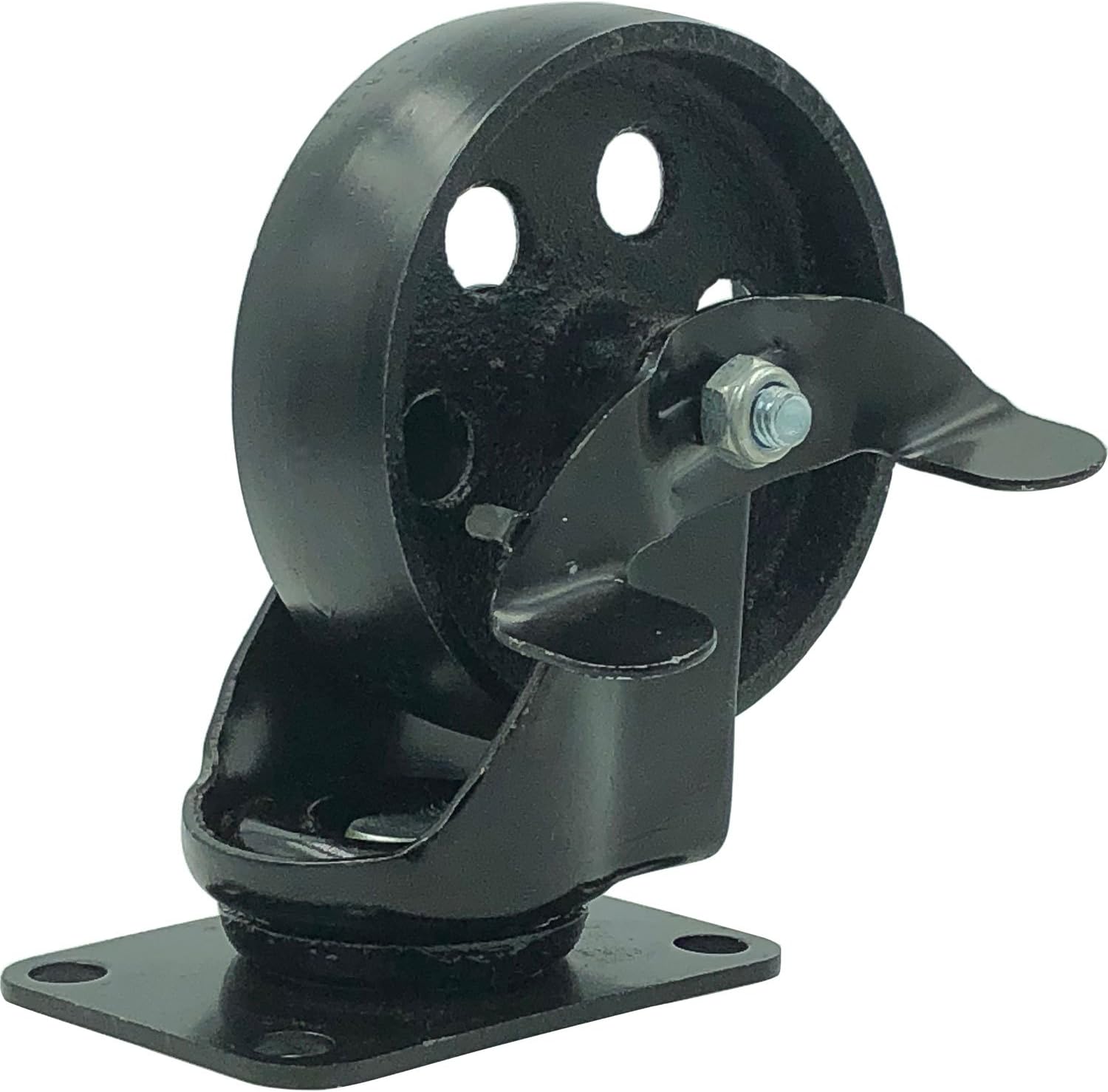 FactorDuty 4 All Black Metal Swivel Plate Caster Wheels w/Brake Lock Heavy Duty High-Gauge Steel (4" with Brake): Industrial & Scientific
