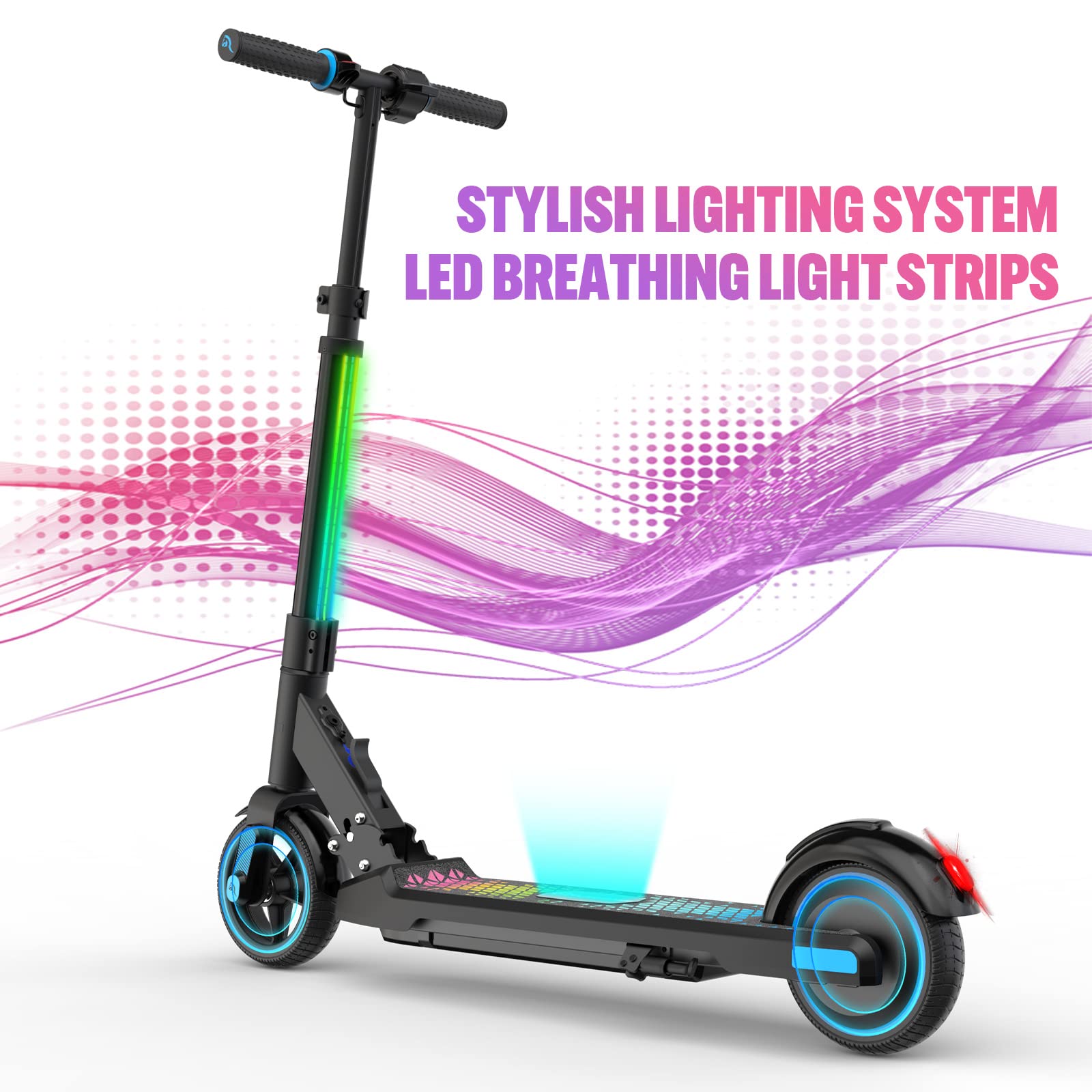 EVERCROSS EV06C Elektroscooter, 6,5'' Faltbarer E Scooter für Kinder 6-12 Jahren, 150 W Motor & 3 Gänge & 2600 mAh & 76-96cm Höhe, LED Display, Bunte Leuchten, Leichter Elektroroller Kinder Blau 5